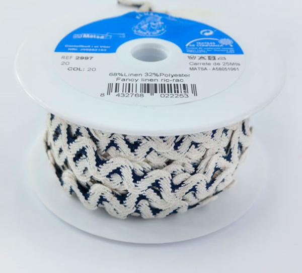 Тесьма-вьюнчик, 15 мм, льняной небеленый с черным. Арт 2997/20
