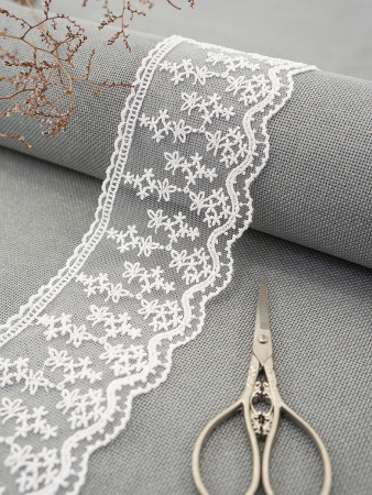 Кружево-вышивка на тюле, 70 мм, цвет белый, 100% полиэстер, 4,5 м. Арт T-3013.212