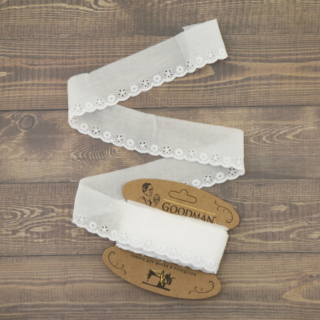 Шитье-вышивка на батисте, прошва, 45 мм, цвет белый, 50% полиэстер, 50 % хлопок, 3,5 м. Арт 4B1130.212