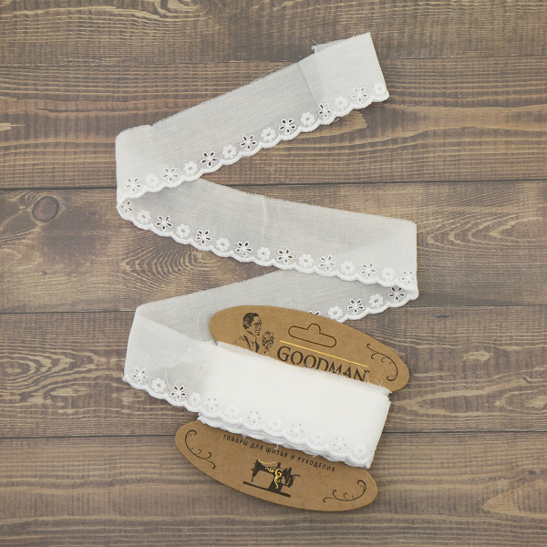 Шитье-вышивка на батисте, прошва, 45 мм, цвет белый, 50% полиэстер, 50 % хлопок, 3,5 м. Арт 4B1130.212