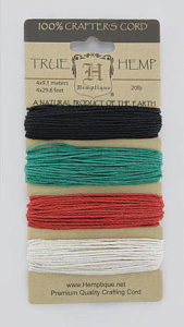 Шнуры на блистере HEMPTIQUE #20 - 1 мм, 4 цвета по 9,1 м