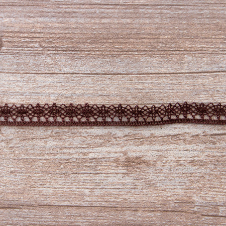 Мерсеризованное хлопковое кружево, 12 мм, цвет темно-коричневый. Арт 3267/05                 