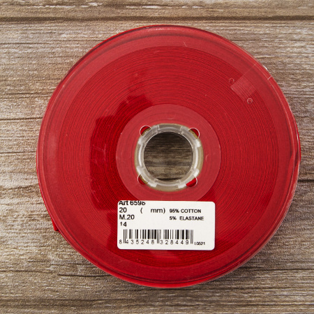 Косая бейка хлопок, 20 мм, 20 м, цвет 14, красный. Арт 6598-20мм-14