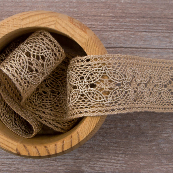 Мерсеризованное хлопковое кружево, 35 мм, цвет натуральный неокрашенный. Арт 2223/27