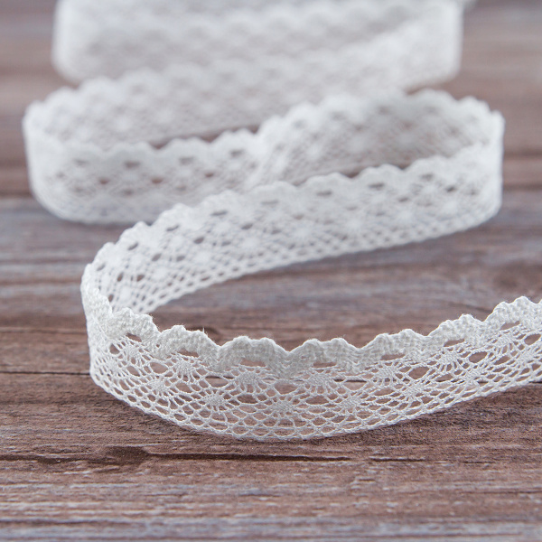 Мерсеризованное хлопковое кружево, 20 мм, цвет белый. Арт 2019/01