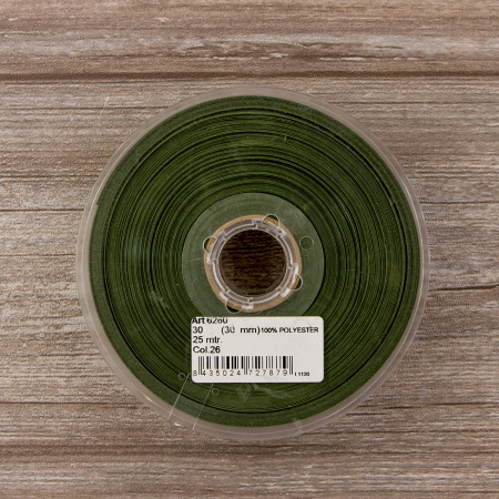 Косая бейка атласная 30 мм, 25 м, цвет 26, хаки темный. Арт 6260-30мм-26            