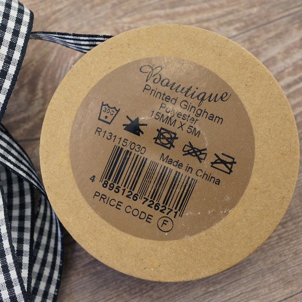 Лента с рисунком на картонной катушке "Клетка", цвет чёрный. Арт R13115/030