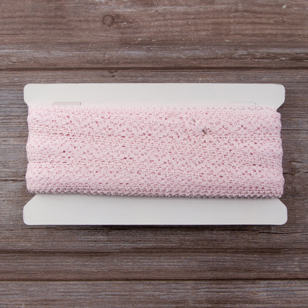 Мерсеризованное хлопковое кружево, 20 мм, цвет светло-розовый. Арт 3037/06                 