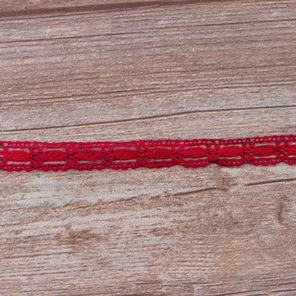 Мерсеризованное хлопковое кружево, 15 мм, цвет бургунд. Арт 1798/F1                 