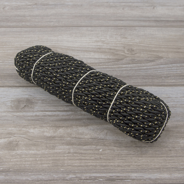Шнур витой PEGA, черный с золотом, 5 мм. Арт 845219850DA704       