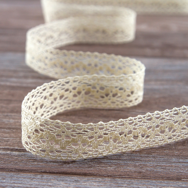 Мерсеризованное хлопковое кружево, 20 мм, цвет сливочный. Арт 3037/02                 