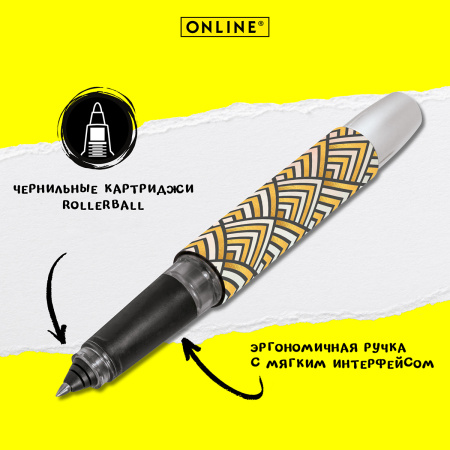 Ручка-роллер "Campus" с синим картриджем, толщина линии 0.7 мм, принт "Золотые ромбы". Арт 61496/3D