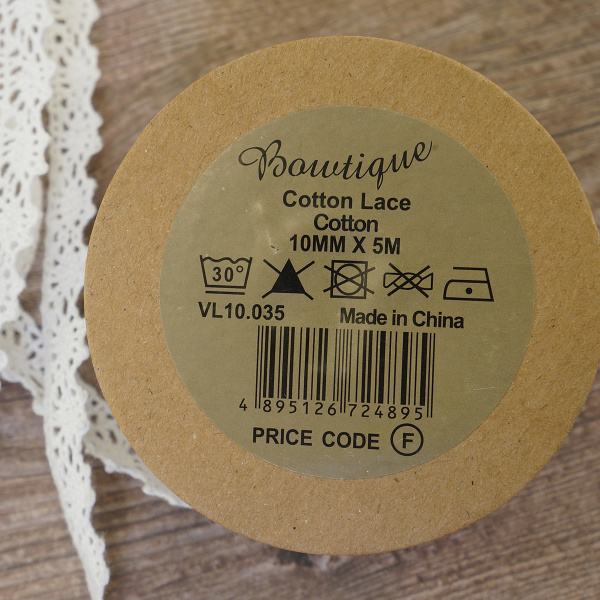 Кружево хлопковое на картонной катушке, цвет белый. Арт VL10.035