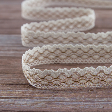 Мерсеризованное хлопковое кружево, 20 мм, цвет белый с бежевым. Арт 2019/Z1