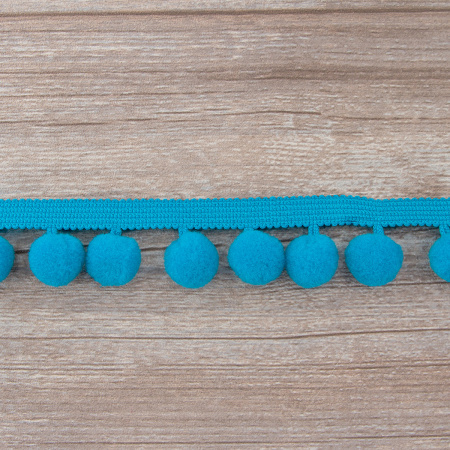 Тесьма с помпонами, диаметр 20 мм, цвет бирюзовый. Арт PA-40-col.517