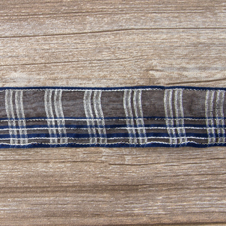 Лента органза с рисунком с проволокой по краю, 40 мм, 15 м, цвет 03, синий. Арт 25185-40-03              