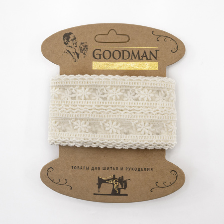 Кружево-вышивка на тюле, 30 мм, цвет молочный, 100% полиэстер, 4,5 м. Арт T-3006.112