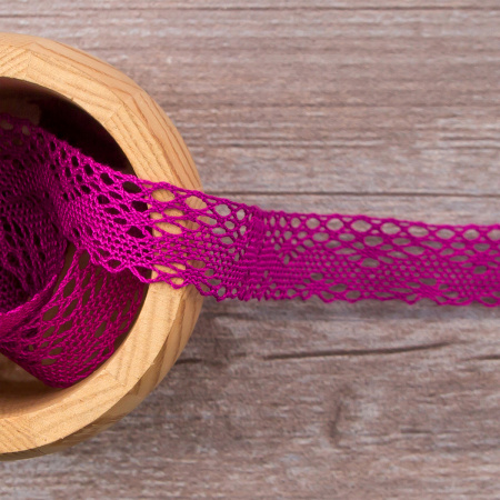 Мерсеризованное хлопковое кружево, 20 мм, цвет цикламеновый. Арт 1796/25