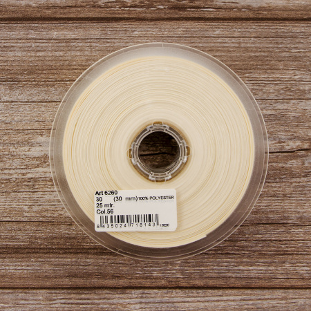 Косая бейка атласная 30 мм, 25 м, цвет 56, кремовый. Арт 6260-30мм-56            