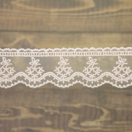 Кружево-вышивка на тюле, 23 мм, цвет розовый, 100% полиэстер, 4,5 м. Арт T-3011.308