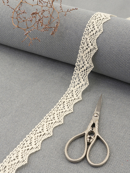 Кружево плетеное, 25 мм, цвет молочный, 100% хлопок, 5 м. Арт K-5003-02