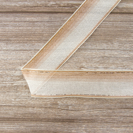 Лента органза с рисунком с проволокой по краю SAFISA, 38 мм, цвет бежевый, 15 м. Арт 25167-38мм-01            