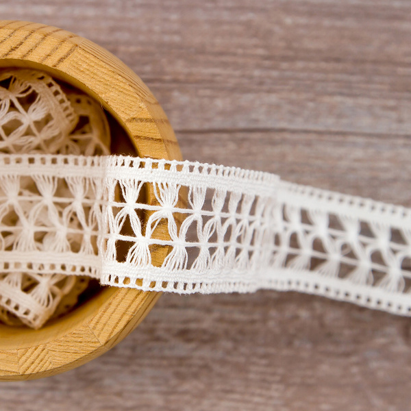 Мерсеризованное хлопковое кружево, 30 мм, цвет белый. Арт 1154/01                 