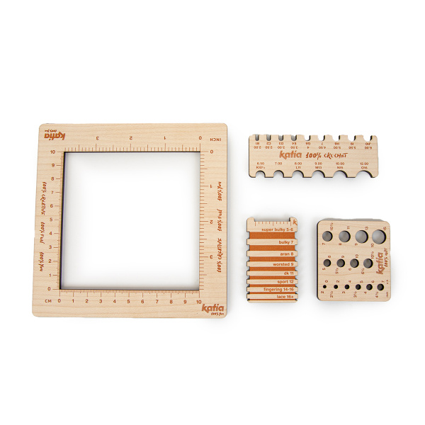 Измеритель спиц, крючков и пряжи со счетной рамкой 4-в-1, деревянный. Арт 7459