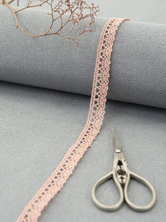 Кружево плетеное, 10 мм, цвет бледно-розовый, 100% хлопок, 5 м. Арт K-5001-87