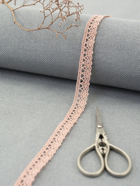 Кружево плетеное, 10 мм, цвет бледно-розовый, 100% хлопок, 5 м. Арт K-5001-87