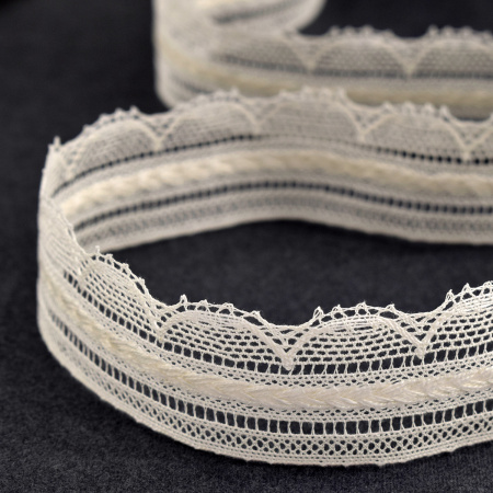 Мерсеризованное хлопковое кружево, 32 мм, цвет шампань. Арт 2177/72