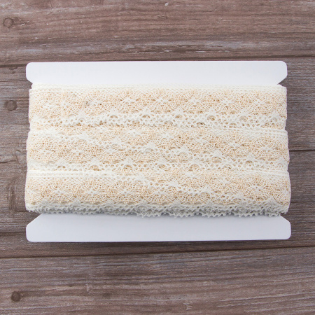 Мерсеризованное хлопковое кружево, 35 мм, цвет шампань. Арт 2222/18