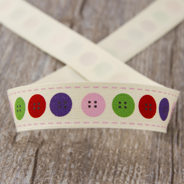 Лента хлопковая на картонной мини-катушке "Пуговицы". Арт VR15.048X