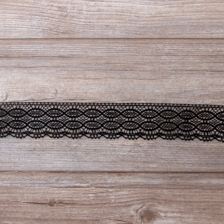 Мерсеризованное хлопковое кружево, 45 мм, цвет черный. Арт 3745/14                 