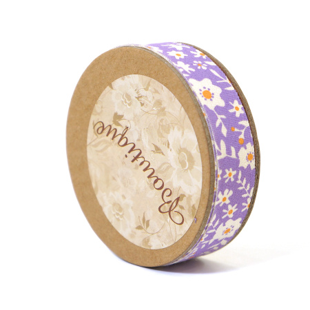 Лента хлопковая на картонной катушке "Цветы: лиловый с оранжевым". Арт VR15.521