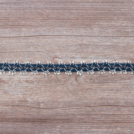 Мерсеризованное хлопковое кружево, 11 мм, цвет морской волны с белым. Арт 1084/G9