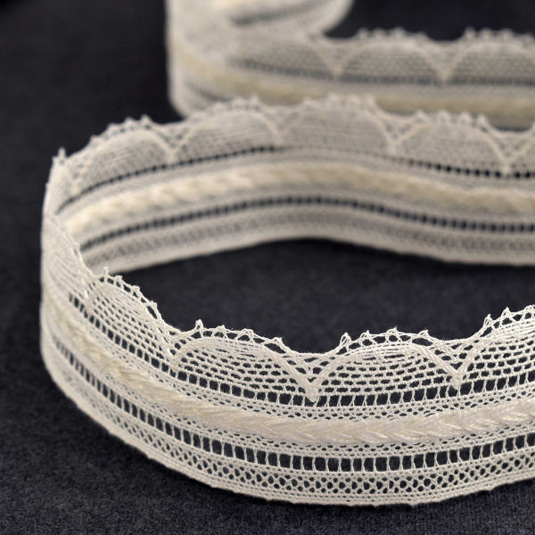 Мерсеризованное хлопковое кружево, 32 мм, цвет шампань. Арт 2177/72