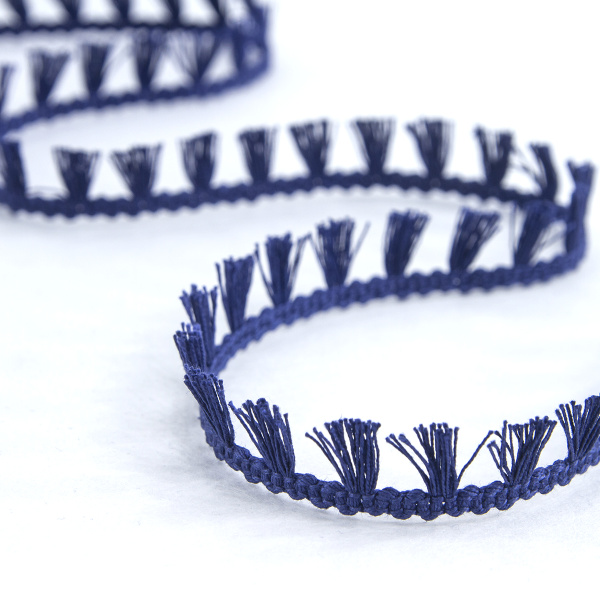 Тесьма декоративная, 16 мм, с бахромой, цвет темно-синий. Арт 2204/10