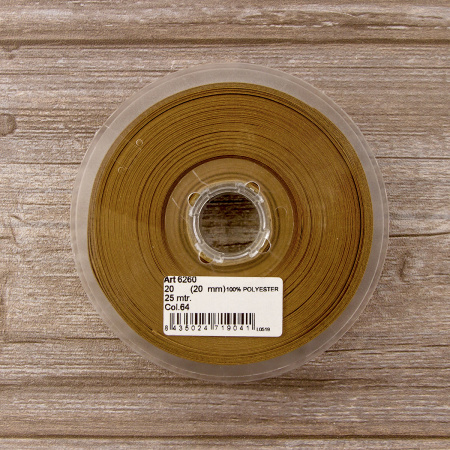 Косая бейка атласная 20 мм, 25 м, цвет 64, молочный шоколад. Арт 6260-20мм-64            