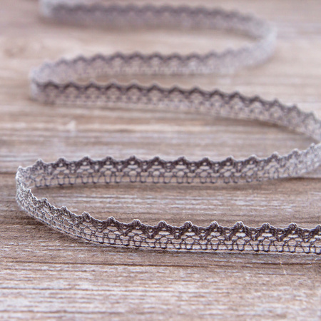 Мерсеризованное хлопковое кружево, 8 мм, цвет серый. Арт 2062/W3
