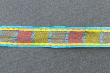 Лента органза с рисунком, 25 мм, 15 м, цвет 01, голубой с оранжевым и желтым . Арт 25238-25-01              