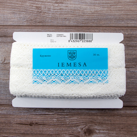 Мерсеризованное хлопковое кружево, 60 мм, белый. Арт 2145/01