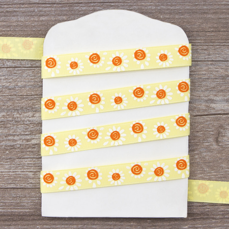 Лента репсовая SAFISA с напечатаным рисунком, 15 мм, 15 м, цвет 32, желтый. Арт 25305-15мм-32