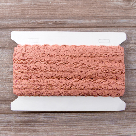 Мерсеризованное хлопковое кружево, 35 мм, цвет серо-розовый. Арт 1865/F3