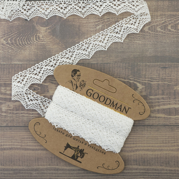 Кружево плетеное, 25 мм, цвет белый, 100% хлопок, 5 м. Арт K-5003-01