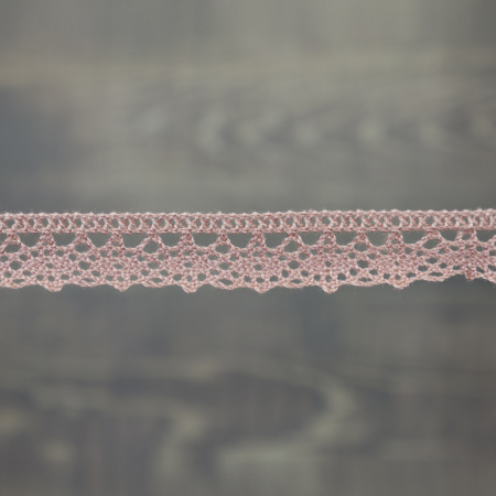 Кружево плетеное, 10 мм, цвет бледно-розовый, 100% хлопок, 5 м. Арт K-5001-87