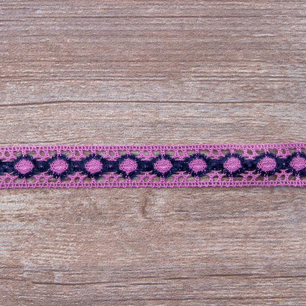 Мерсеризованное хлопковое кружево, 20 мм, цвет сиреневый/фиолетовый. Арт 3682/CK