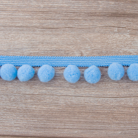 Тесьма с помпонами, диаметр 20 мм, цвет голубой. Арт PA-40-col.515