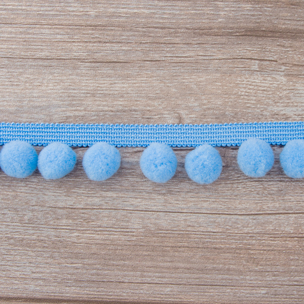 Тесьма с помпонами, диаметр 20 мм, цвет голубой. Арт PA-40-col.515