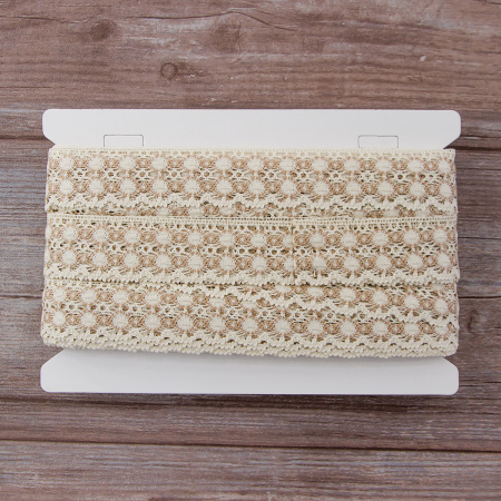 Мерсеризованное хлопковое кружево, 40 мм, цвет экрю с бежевым. Арт 3680/T1